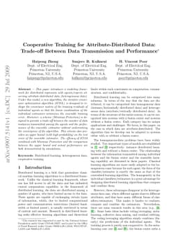 Cooperative Training for Attribute-Distributed Data: Trade-off Between
  Data Transmission and Performance