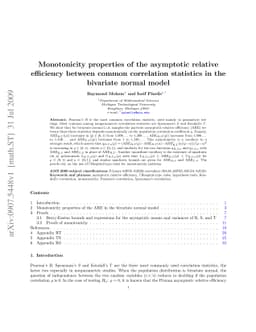 Monotonicity properties of the asymptotic relative efficiency between
  common correlation statistics in the bivariate normal model
