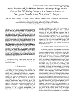 Novel Framework for Hidden Data in the Image Page within Executable File
  Using Computation between Advanced Encryption Standard and Distortion
  Techniques