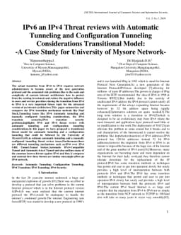 IPv6 and IPv4 Threat reviews with Automatic Tunneling and Configuration
  Tunneling Considerations Transitional Model:A Case Study for University of
  Mysore Network