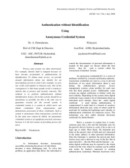 Authentication Without Identification using Anonymous Credential System