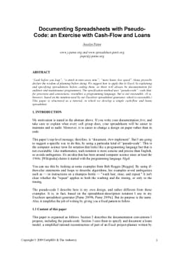 Documenting Spreadsheets with Pseudo-Code: an Exercise with Cash-Flow
  and Loans
