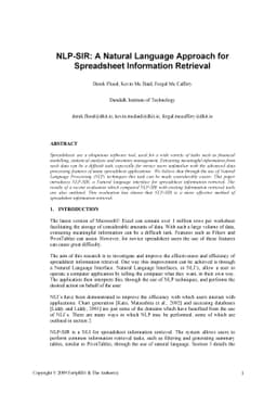 NLP-SIR: A Natural Language Approach for Spreadsheet Information
  Retrieval