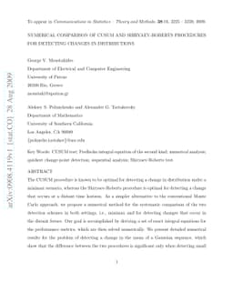 Numerical Comparison of Cusum and Shiryaev-Roberts Procedures for
  Detecting Changes in Distributions