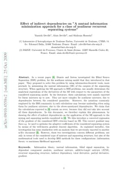 Effect of indirect dependencies on "A mutual information minimization
  approach for a class of nonlinear recurrent separating systems"