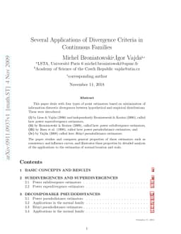 Several Applications of Divergence Criteria in Continuous Families