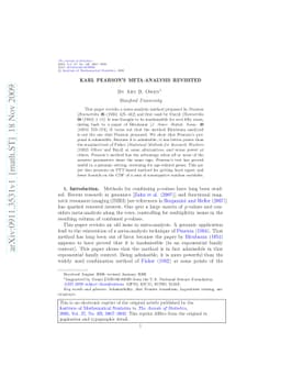 Karl Pearson's meta-analysis revisited