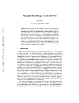 Manipulability of Single Transferable Vote
