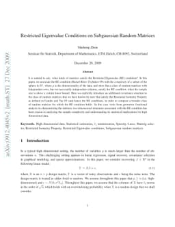 Restricted Eigenvalue Conditions on Subgaussian Random Matrices