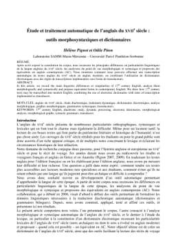 Étude et traitement automatique de lánglais du XVIIe siècle :
  outils morphosyntaxiques et dictionnaires