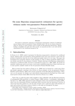 On some Bayesian nonparametric estimators for species richness under
  two-parameter Poisson-Dirichlet priors