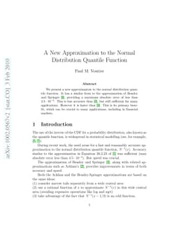 A New Approximation to the Normal Distribution Quantile Function