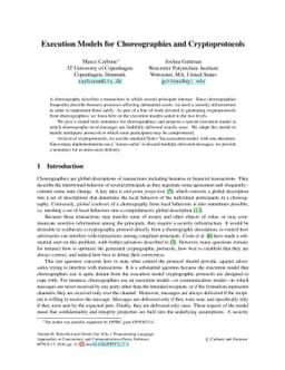 Execution Models for Choreographies and Cryptoprotocols
