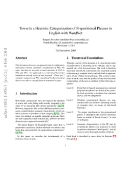 Towards a Heuristic Categorization of Prepositional Phrases in English
  with WordNet