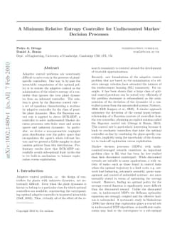 A Minimum Relative Entropy Controller for Undiscounted Markov Decision
  Processes