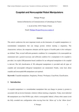 Cuspidal and Noncuspidal Robot Manipulators