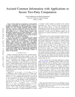 Assisted Common Information with Applications to Secure Two-Party
  Computation