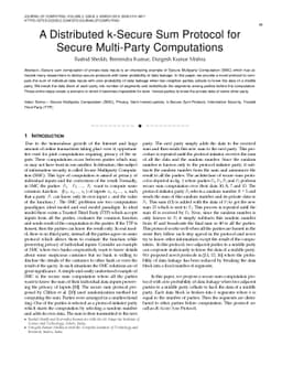 A Distributed k-Secure Sum Protocol for Secure Multi-Party Computations