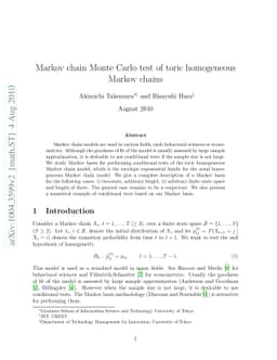 Markov chain Monte Carlo test of toric homogeneous Markov chains