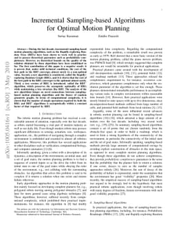 Incremental Sampling-based Algorithms for Optimal Motion Planning