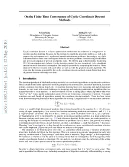 On the Finite Time Convergence of Cyclic Coordinate Descent Methods