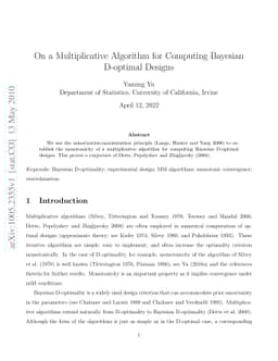 On a Multiplicative Algorithm for Computing Bayesian D-optimal Designs