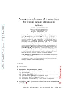 Asymptotic efficiency of p-mean tests for means in high dimensions