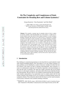 On The Complexity and Completeness of Static Constraints for Breaking
  Row and Column Symmetry