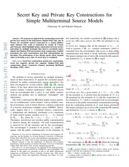 Secret Key and Private Key Constructions for Simple Multiterminal Source
  Models