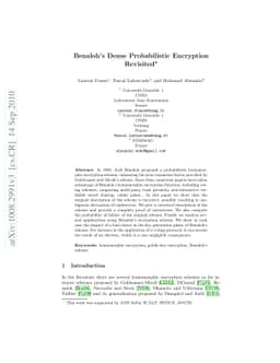 Benaloh's Dense Probabilistic Encryption Revisited