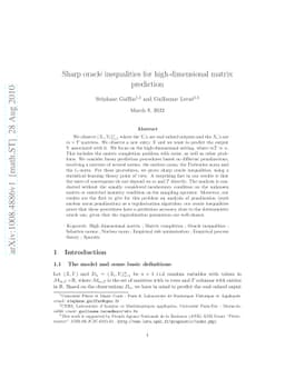 Sharp oracle inequalities for the prediction of a high-dimensional
  matrix