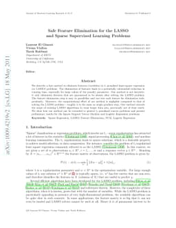 Safe Feature Elimination for the LASSO and Sparse Supervised Learning
  Problems