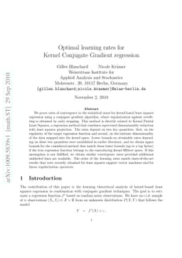Optimal learning rates for Kernel Conjugate Gradient regression