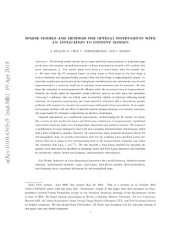 Sparse Models and Methods for Optimal Instruments with an Application to
  Eminent Domain