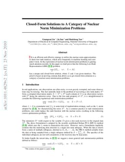 Closed-Form Solutions to A Category of Nuclear Norm Minimization
  Problems