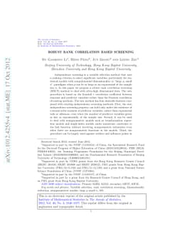 Robust rank correlation based screening