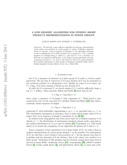 A low-memory algorithm for finding short product representations in
  finite groups