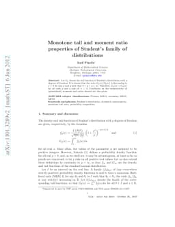 Monotone tail and moment ratio properties of Student's family of
  distributions
