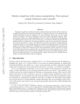 Matrix completion with column manipulation: Near-optimal
  sample-robustness-rank tradeoffs