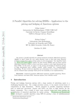 A Parallel Algorithm for solving BSDEs - Application to the pricing and
  hedging of American options