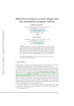 Detection of objects in noisy images and site percolation on square
  lattices