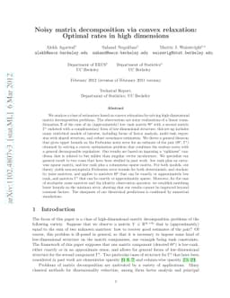 Noisy matrix decomposition via convex relaxation: Optimal rates in high
  dimensions