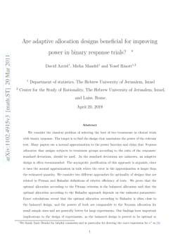 Are adaptive allocation designs beneficial for improving power in binary
  response trials?