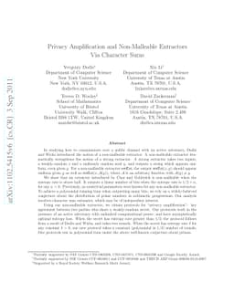 Privacy Amplification and Non-Malleable Extractors Via Character Sums