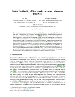 On the Decidability of Non Interference over Unbounded Petri Nets