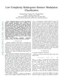 Low Complexity Kolmogorov-Smirnov Modulation Classification