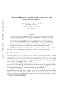 Neyman-Pearson classification, convexity and stochastic constraints