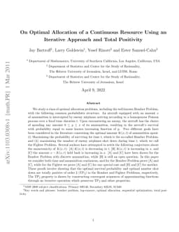 On Optimal Allocation of a Continuous Resource Using an Iterative
  Approach and Total Positivity