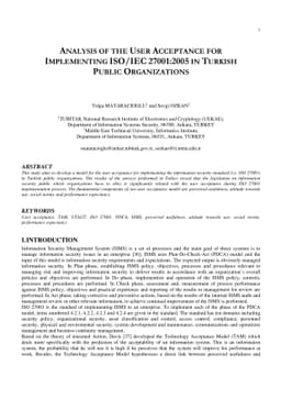 Analysis of the User Acceptance for Implementing ISO/IEC 27001:2005 in
  Turkish Public Organizations