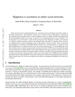 Happiness is assortative in online social networks